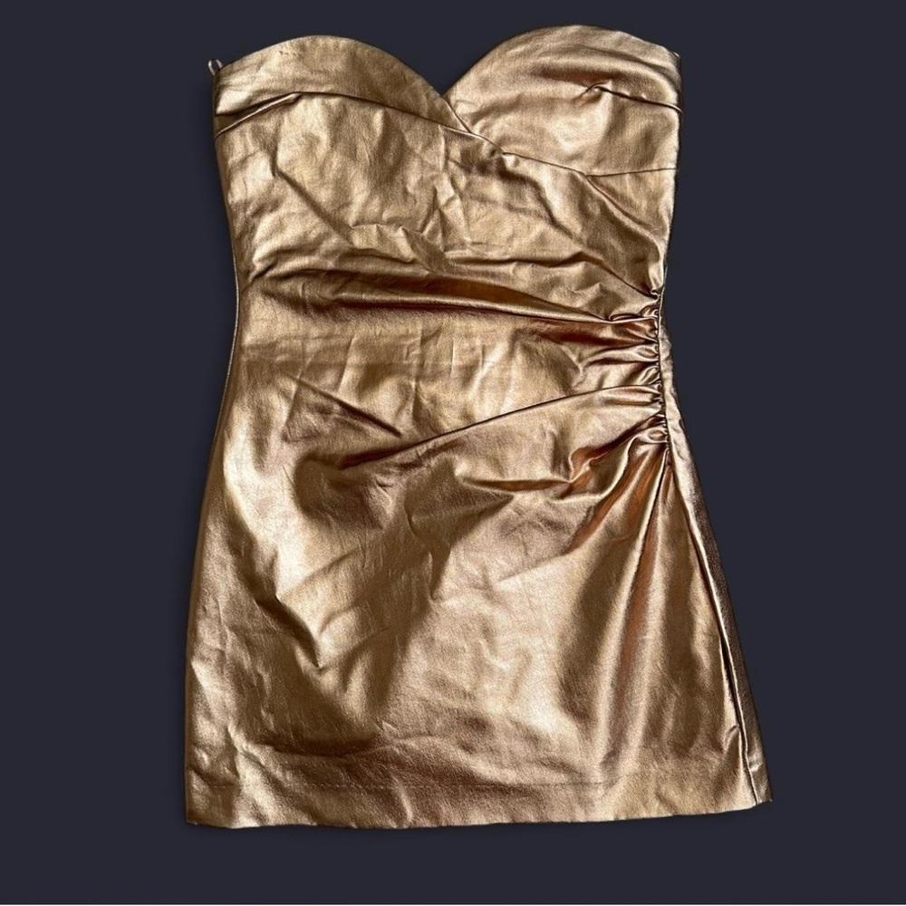 Zara Gold Ruched Strapless romper dress
